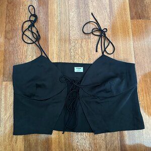 Black "Satin" Tie-Up Crop Top
